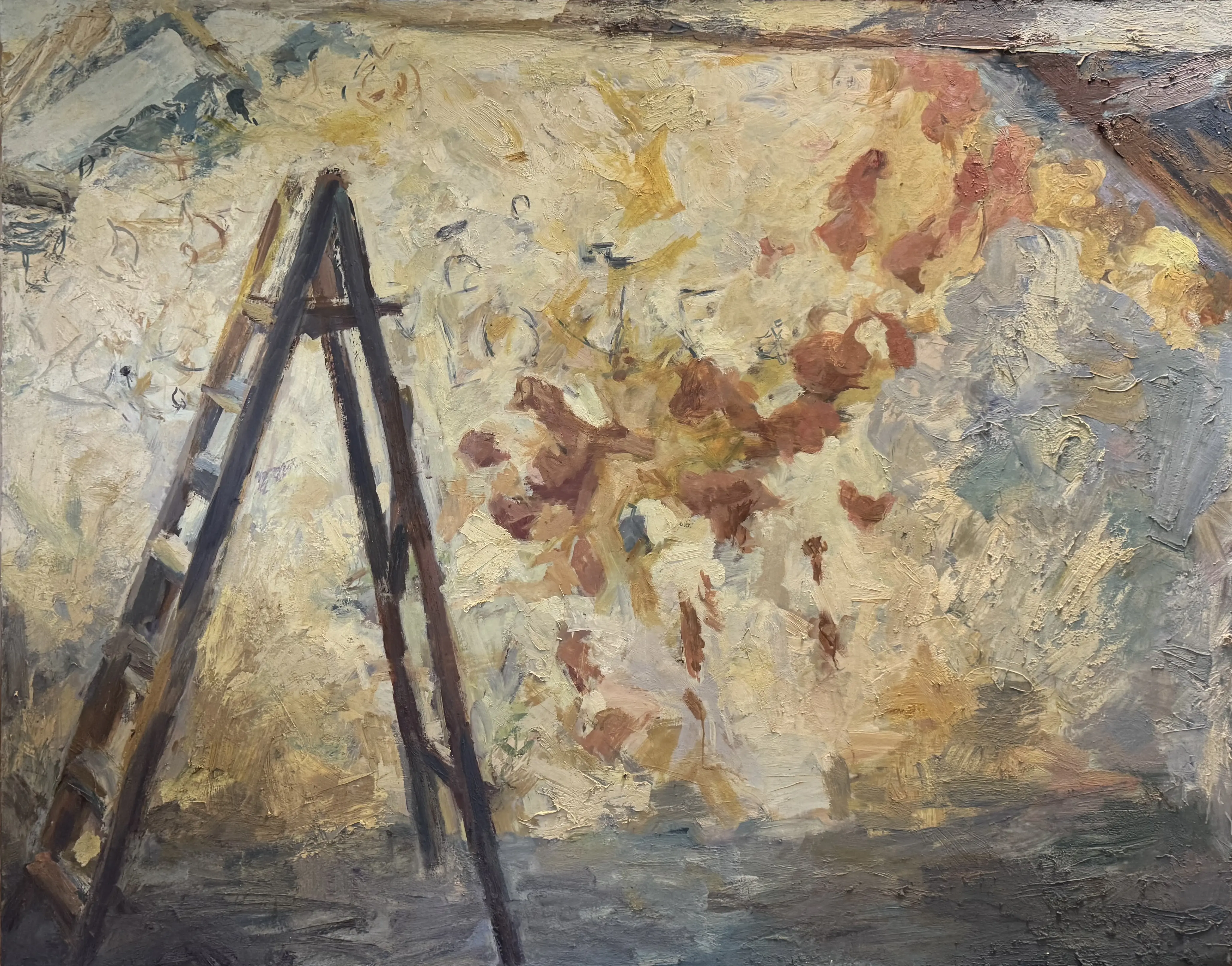 Interior of Barn with Stepladder and Graffiti